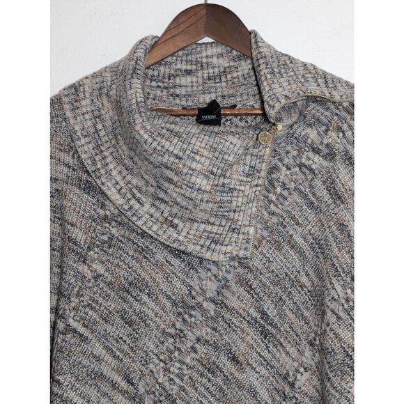 White House Black Market BOHO Zip Neck Marled Poncho Size XS/S - Picture 2 of 7